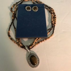 Natural Tigers Eye Beaded Necklace/Earrings